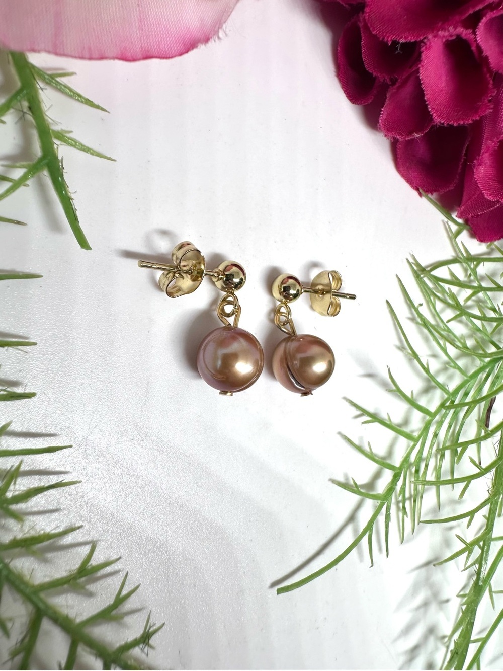 NEW⚜️Freshwater Champagne Pearl Dangly Earrings - Picture 2 of 4